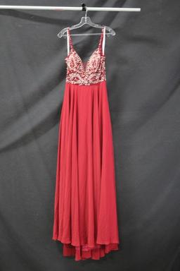 Jovani Red Full Length Dress with Beaded Bodice Size: 2