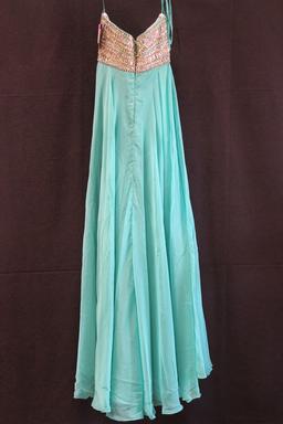 Night Moves Teal Strapless Chiffon Sequin Gown Size: 6, Dave and Johnny Pur