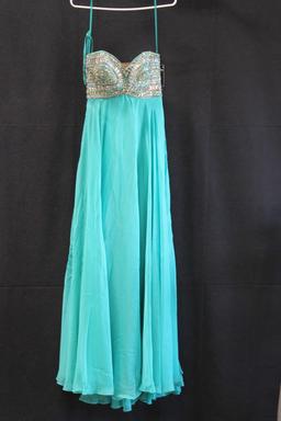 Night Moves Teal Strapless Chiffon Sequin Gown Size: 6, Dave and Johnny Pur