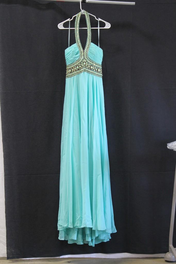 Night Moves Teal Strapless Chiffon Sequin Gown Size: 6, Dave and Johnny Pur