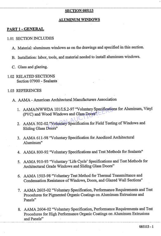 WINDOW SPECIFICATIONS AND INFORMATION