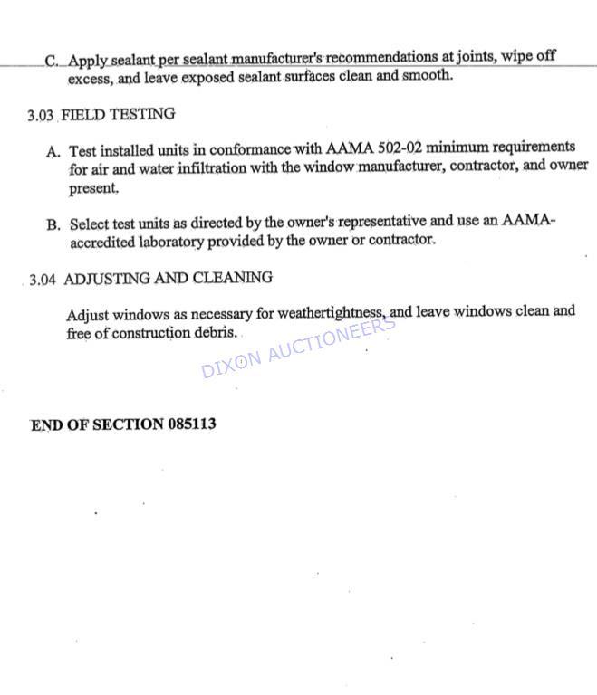 WINDOW SPECIFICATIONS AND INFORMATION