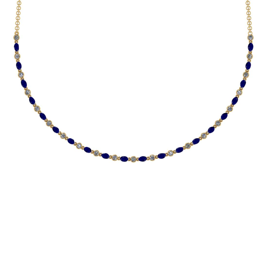 7.10 Ctw SI2/I1 Blue Sapphire And Diamond 14K Yellow Gold Necklace