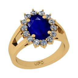 3.02 Ctw SI2/I1 Blue Sapphire And Diamond 14K Yellow Gold Engagement Ring
