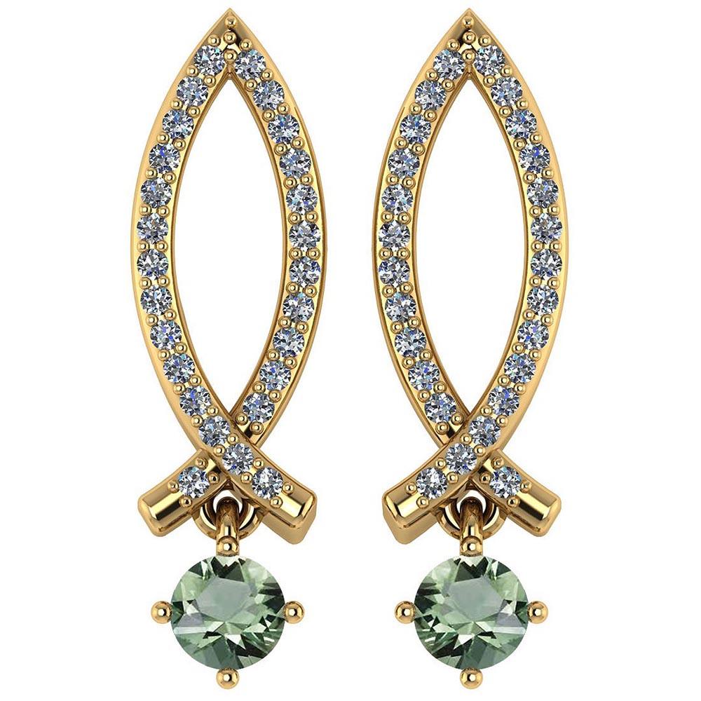 Certified .72 Ctw Genuine Green Amethsyt And Diamond 14k Yellow Gold Earrings