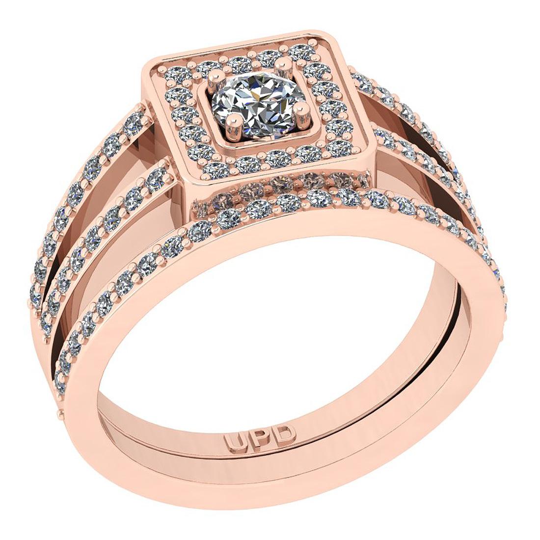 0.81 Ctw SI2/I1 Gia Certified Center Diamond 14K Rose Gold Engagement Set Ring