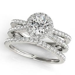 Diamond Frame Split Shank Ring and Band Bridal Set 14k White Gold 1.50ctw