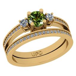 0.50 Ctw I2/I3 Green Sapphire And Diamond 10K Yellow Gold Wedding Set Ring