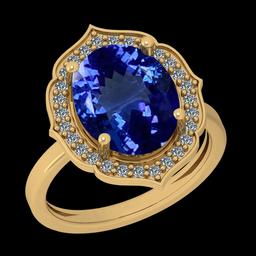 5.62 Ctw VS/SI1 Tanzanite And Diamond 10K Yellow Gold Vintage Style Ring