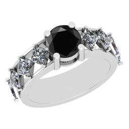 2.20 Ctw I2/I3 Treated Fancy Black And White Diamond 14K White Gold Ring