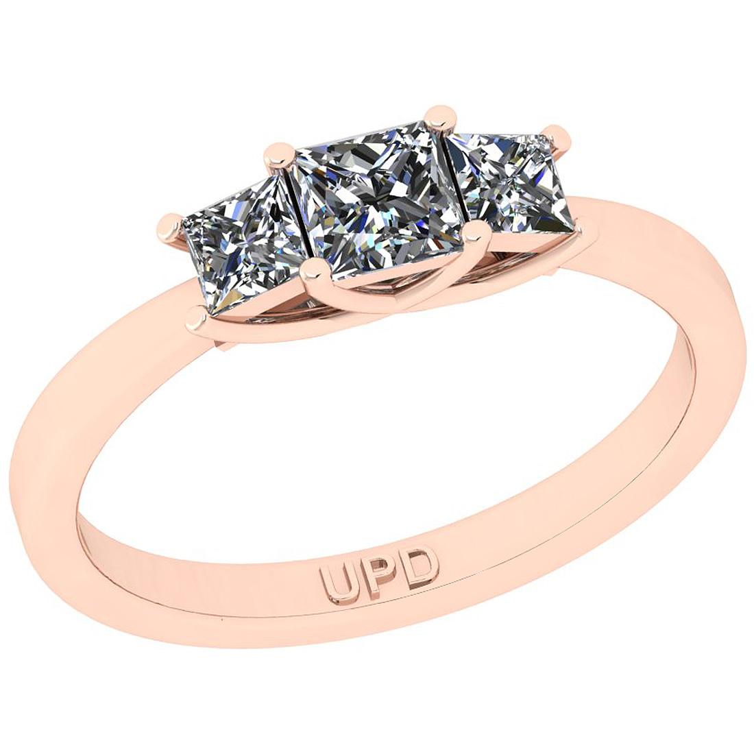 1.00 Ctw SI2/I1 Gia Certified Center Diamond 14K Rose Gold three Stone Ring