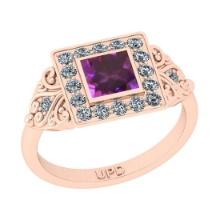 1.12 Ctw I2/I3 Amethyst And Diamond 10K Rose Gold Engagement Halo Ring