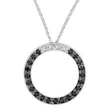 White and Black Diamond Circle  Necklace 14k White Gold (0.25 ct)