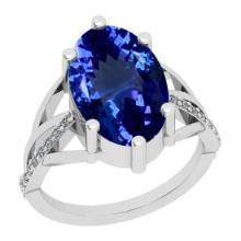 8.00 Ctw VS/SI1 Tanzanite And Diamond 18K White Gold Ring