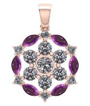 Certified 1.30 CTW Genuine Amethyst And Diamond 14K Rose Gold Pendant