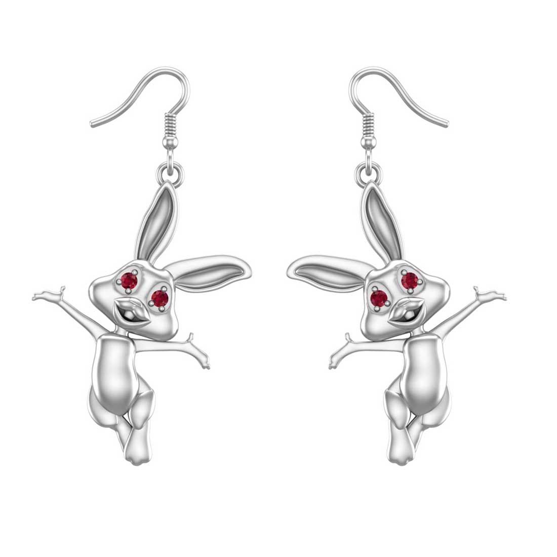 0.26 Ctw Ruby 14K White Gold Bunny Wire Hook Earrings