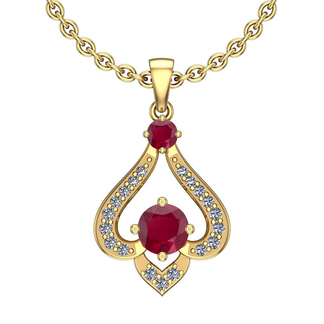 0.77 Ctw VS/SI1 Ruby And Diamond 14K Yellow Gold Vintage Style Necklace