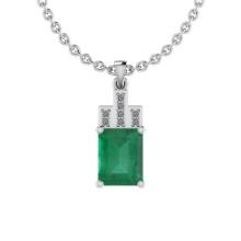 Certified 2.59 Ctw Emerald and Diamond I2/I3 14K White Gold Victorian Style Pendant Necklace