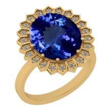 5.65 Ctw VS/SI1 Tanzanite And Diamond 18K Yellow Gold Ring