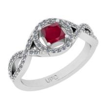 0.70 Ctw SI2/I1Ruby And Diamond 14K White Gold Ring