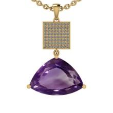 32.37 Ctw I2/I3 Amethyst And Diamond 10K Yellow Gold Vintage Style Pendant