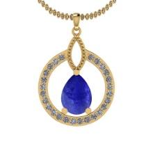 Certified 7.61 Ctw Tanzanite and Diamond I1/I2 14K Yellow Gold Victorian Style Pendant