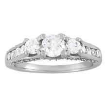 Certified 0.55 Ctw SI2/I1 Diamond 14K White Gold three Stone Ring