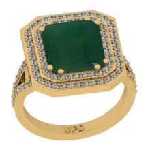 5.88 Ctw SI2/I1 Emerald And Diamond 14K Yellow Gold Double Row Engagement Halo Ring