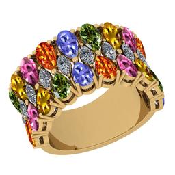 Certified 6.10 Ctw I2/I3 Multi Sapphire, tanzanite And Diamond 10K Yellow Gold Band Ring
