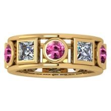 Certified 3.00 Ctw I2/I3 Pink Sapphire And Diamond 14K Yellow Gold Vingate Style Band Ring