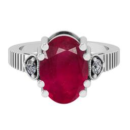 5.60 CtwSI2/I1 Ruby And Diamond 14K White Gold Vintage Style Ring