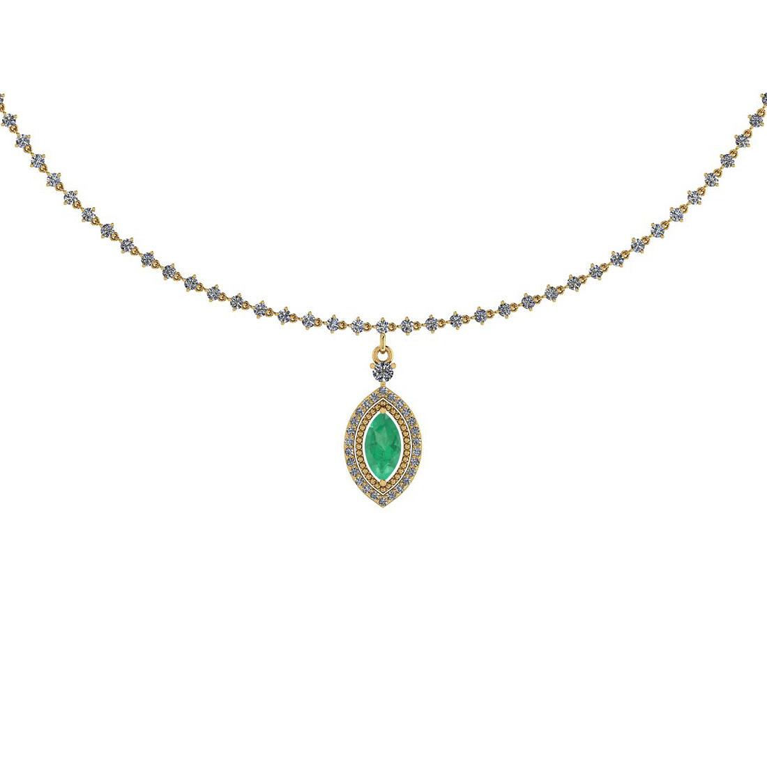 Certified 5.23 Ctw Emerald And Diamond SI2/I1 14K Yellow Gold Pendant Necklace