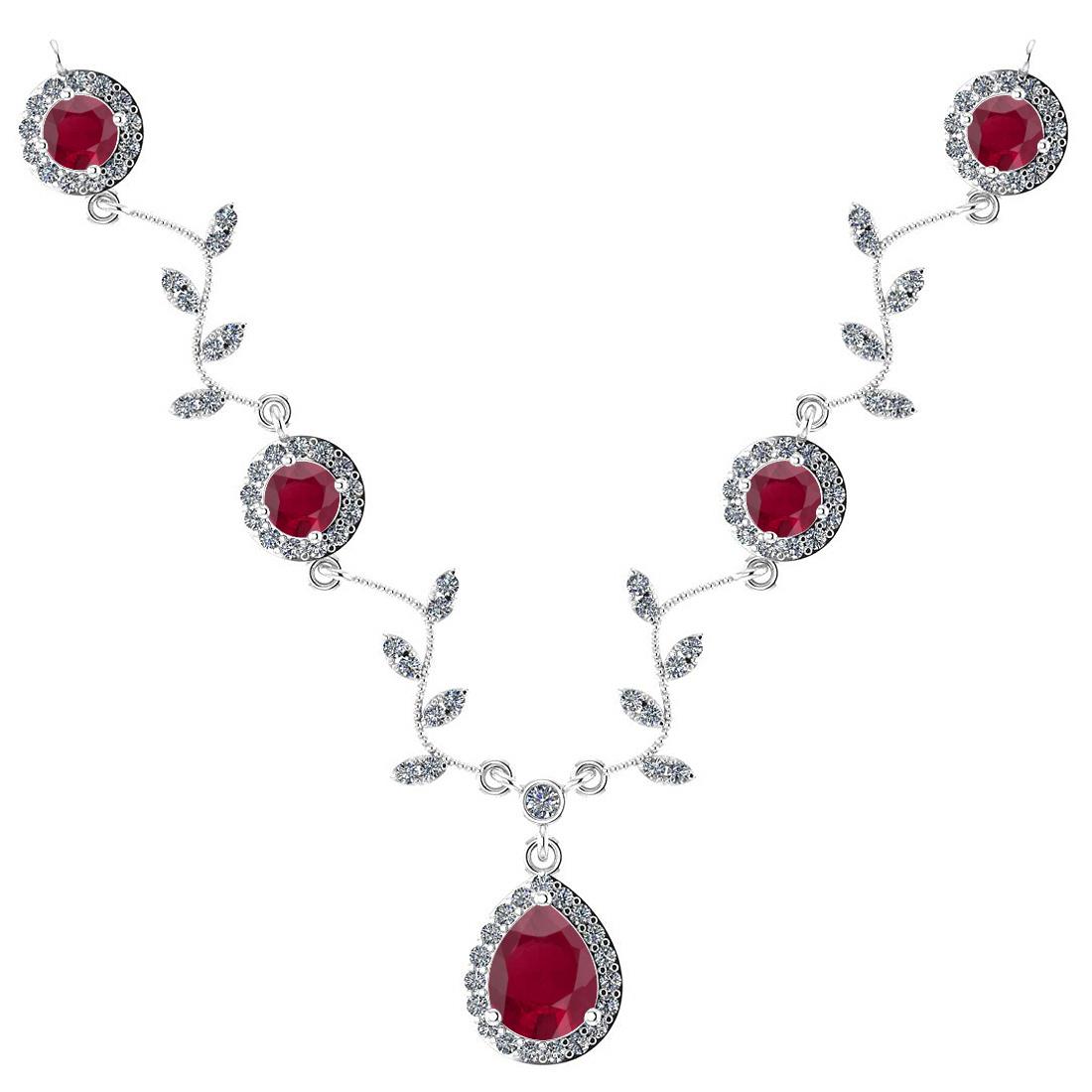 Certified 12.79 Ctw SI2/I1 Ruby And Diamond 14K White Necklace