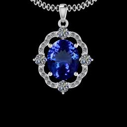 5.85 Ctw VS/SI1 Tanzanite And Diamond 10K White Gold Vintage Style Pendant