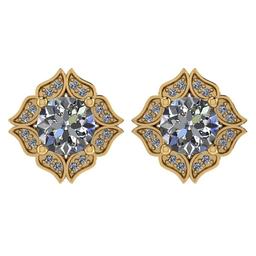 Certified .98 Ctw Diamond 14k Yellow Gold Halo Stud Earring