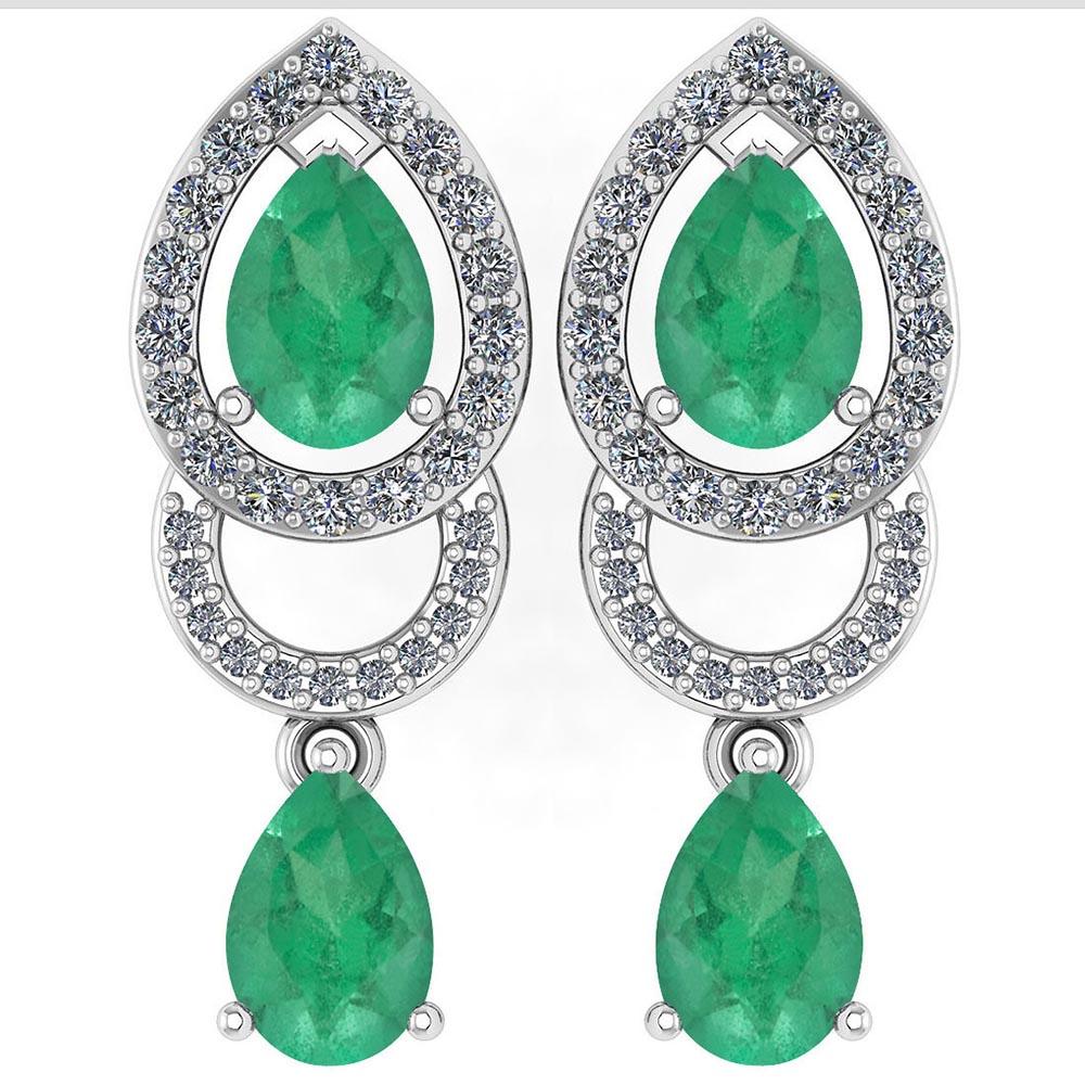 2.34 Ctw Emerald And Diamond 14k White Gold Halo Dangling Earring