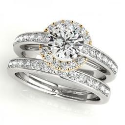 CERTIFIED 14KT TWO TONE GOLD 1.05 CTW J-K/VS-SI1 DIAMOND HALO BRIDAL SET