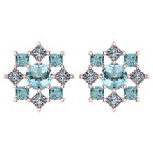 Certified 1.46 Ctw Aquamarine And Diamond 14k Rose Gold Halo Stud Earring