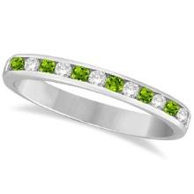 Peridot and Diamond Semi-Eternity Channel Ring 14k White Gold 1.00 ctw