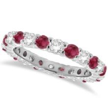 Red Garnet and Diamond Eternity Ring Band 14k White Gold 2.00 ctw