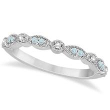 Marquise and Dot Aquamarine Diamond Wedding Band 14k White Gold 0.25ctw