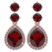 Certified 5.17 Ctw Garnet And Diamond 14k Rose Gold Halo Dangling Earrings