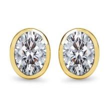 Certified 1.00 CTW Oval Diamond 14K Yellow Gold Earring