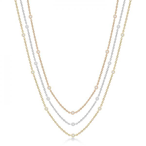 Three-Strand Diamond Station Necklace in 14k Three-Tone Gold (3.01ct)