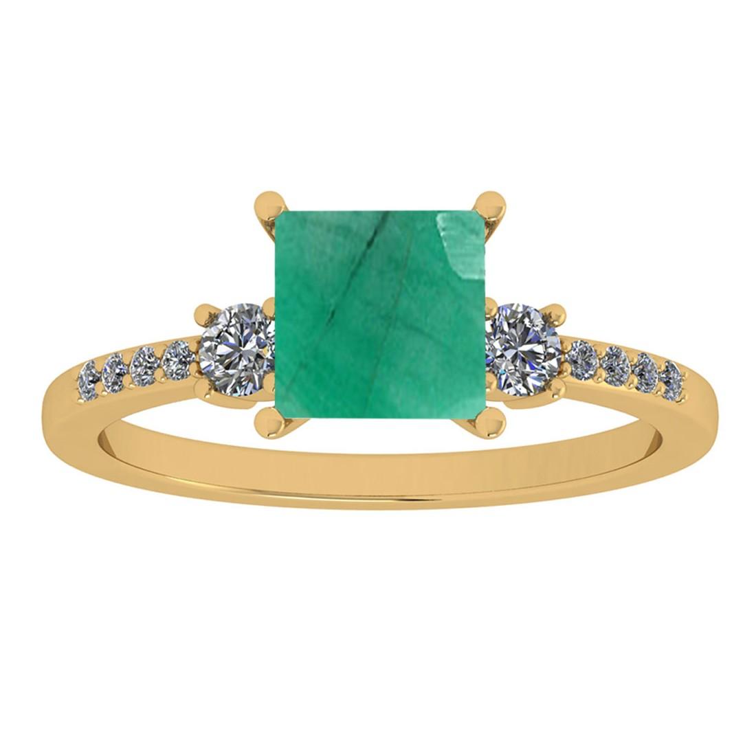 1.53 Ctw VS/SI1 Emerald And Diamond 14K Yellow Gold Cocktail Ring
