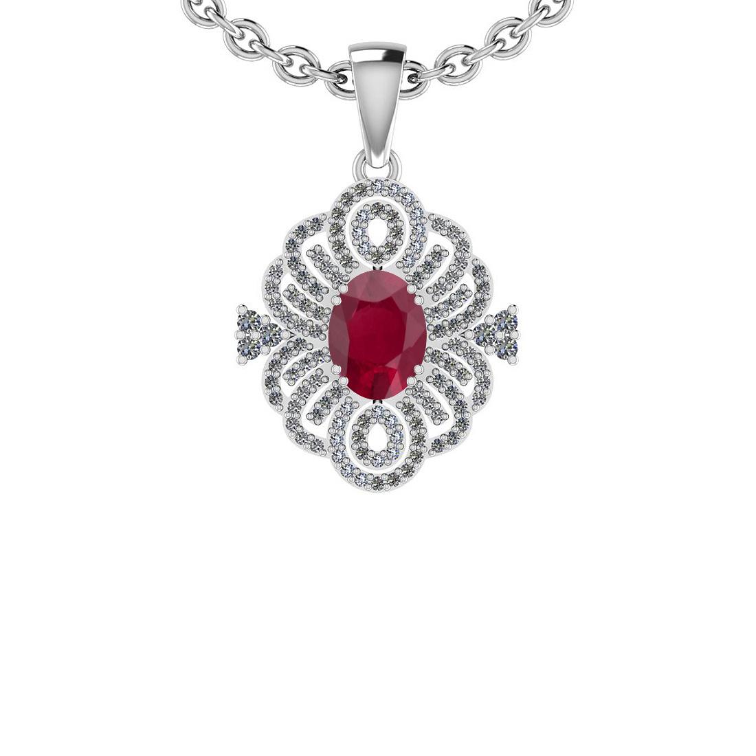 Certified 1.89 Ctw SI2/I1 Ruby And Diamond 14K White Gold Vintage Style Necklace