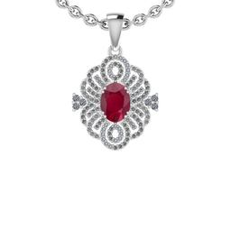 Certified 1.89 Ctw SI2/I1 Ruby And Diamond 14K White Gold Vintage Style Necklace