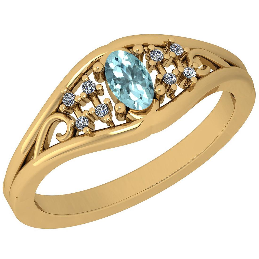 0.24 Ctw VS/SI1 Aquamarine And Diamond 14K Yellow Gold Ring