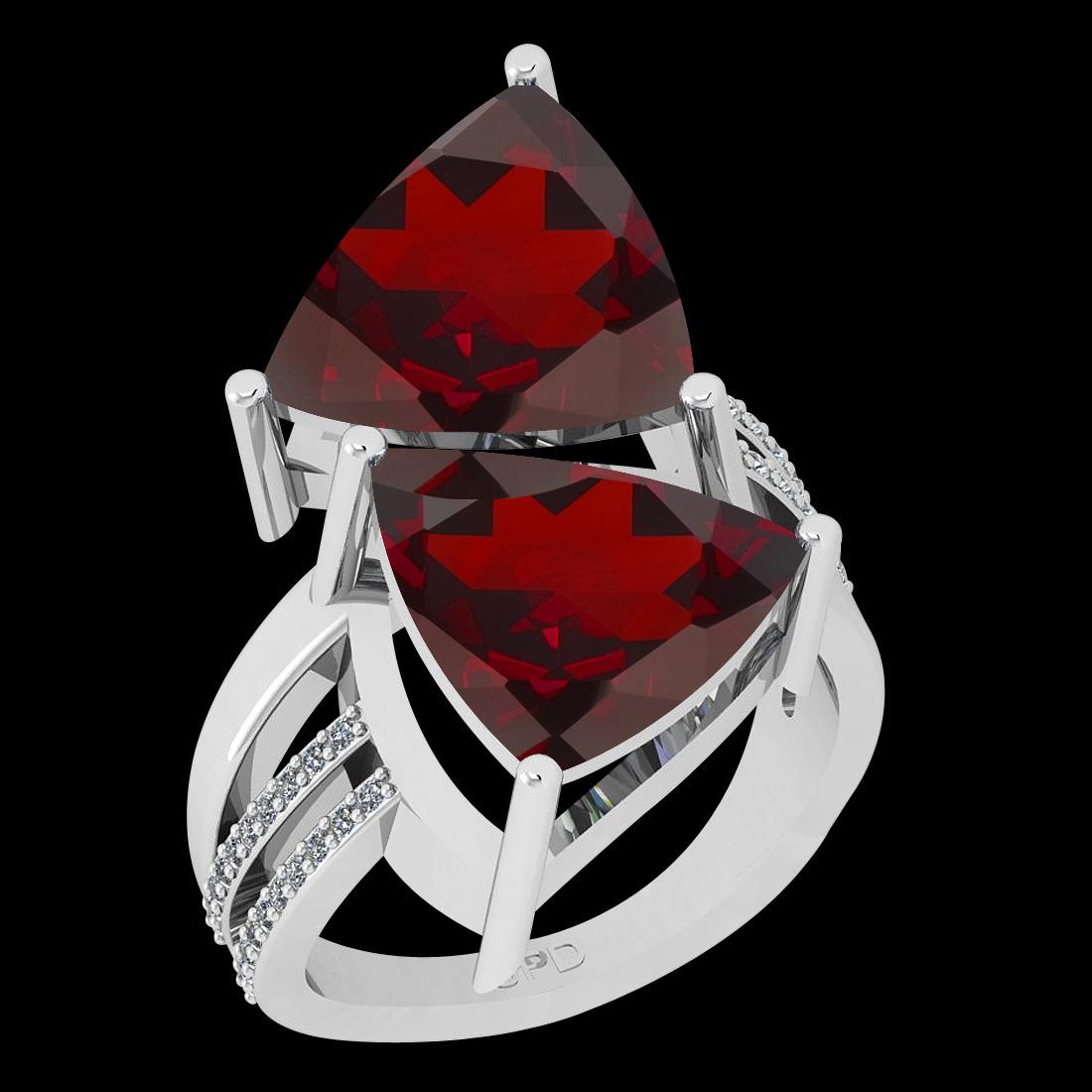 Certified 4.46 Ctw I2/I3 Garnet And Diamond 10K White Gold Two Stone Ring