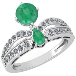 Certified 1.56 Ctw Emerald And Diamond Ladies Fashion Halo Ring 14k Yellow Gold (VS/SI1) MADE IN USA